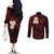 Polynesian Hawaii Couples Off The Shoulder Long Sleeve Dress and Long Sleeve Button Shirts Kahoolawe Islands with Pacific Plumeria Red Vibe LT9 - Polynesian Pride
