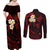 Polynesian Hawaii Couples Off Shoulder Maxi Dress and Long Sleeve Button Shirts Kahoolawe Islands with Pacific Plumeria Red Vibe LT9 - Polynesian Pride