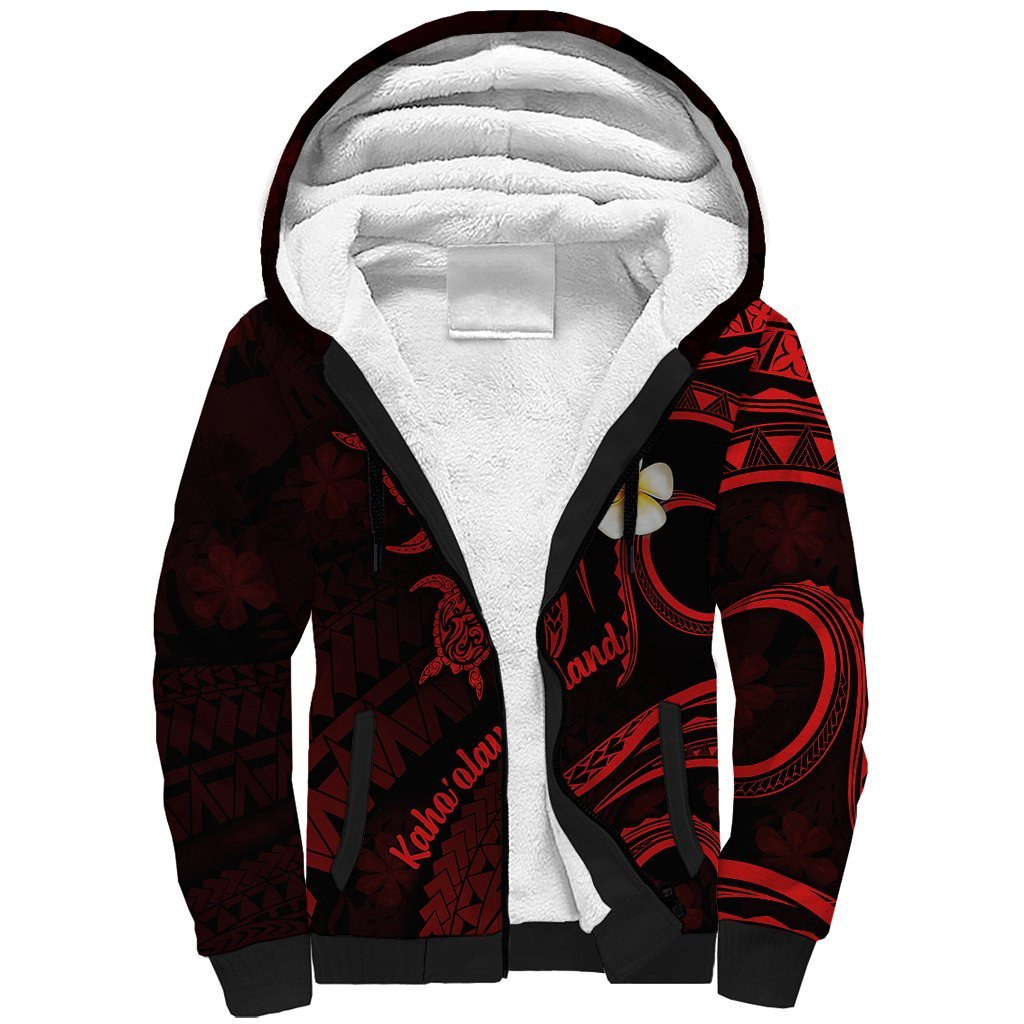Polynesian Hawaii Sherpa Hoodie Kahoolawe Islands with Pacific Plumeria Red Vibe LT9 Unisex Red - Polynesian Pride
