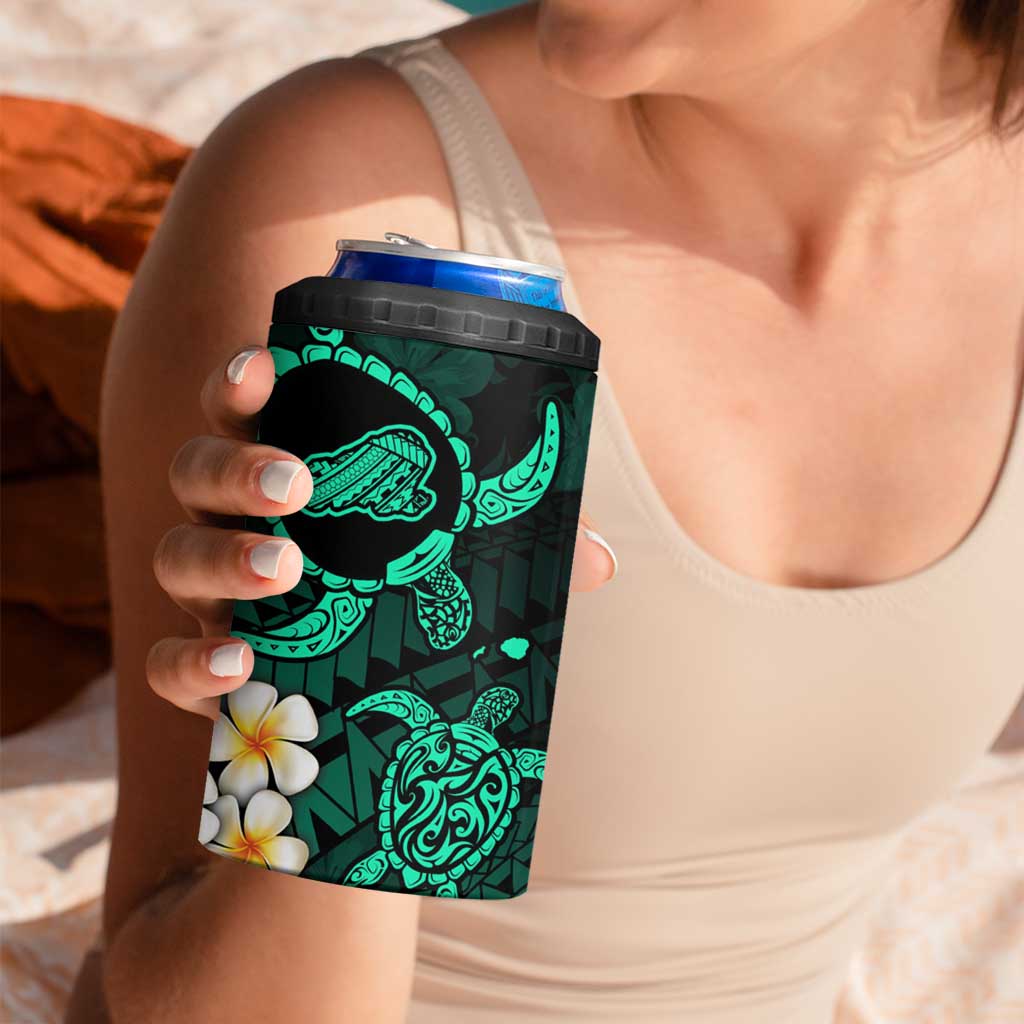 Hawaii Kahoolawe Islands Pacific Plumeria 4 in 1 Can Cooler Tumbler Turquoise Polynesian Tattoo