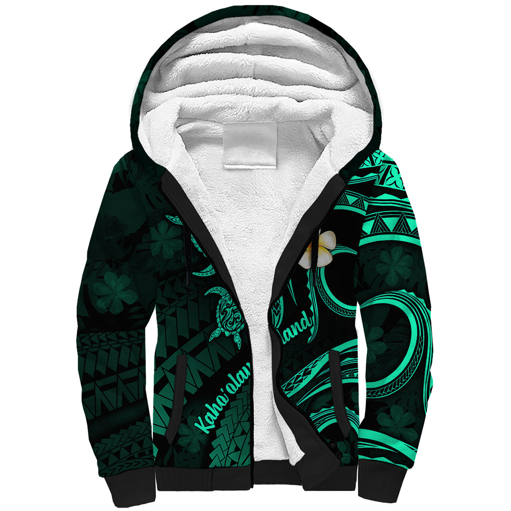 Polynesian Hawaii Sherpa Hoodie Kahoolawe Islands with Pacific Plumeria Turquoise Vibe LT9 Unisex Turquoise - Polynesian Pride