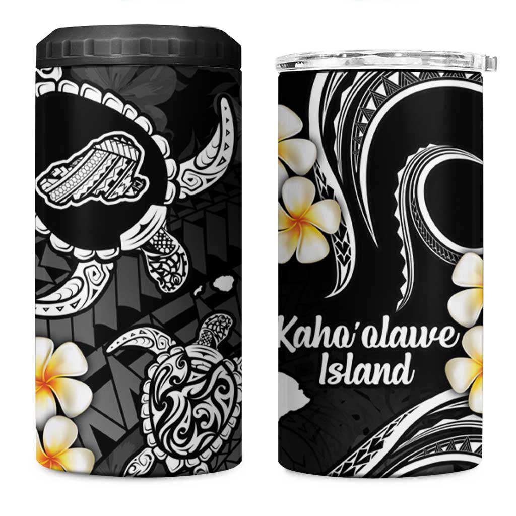 Hawaii Kahoolawe Islands Pacific Plumeria 4 in 1 Can Cooler Tumbler White Polynesian Tattoo