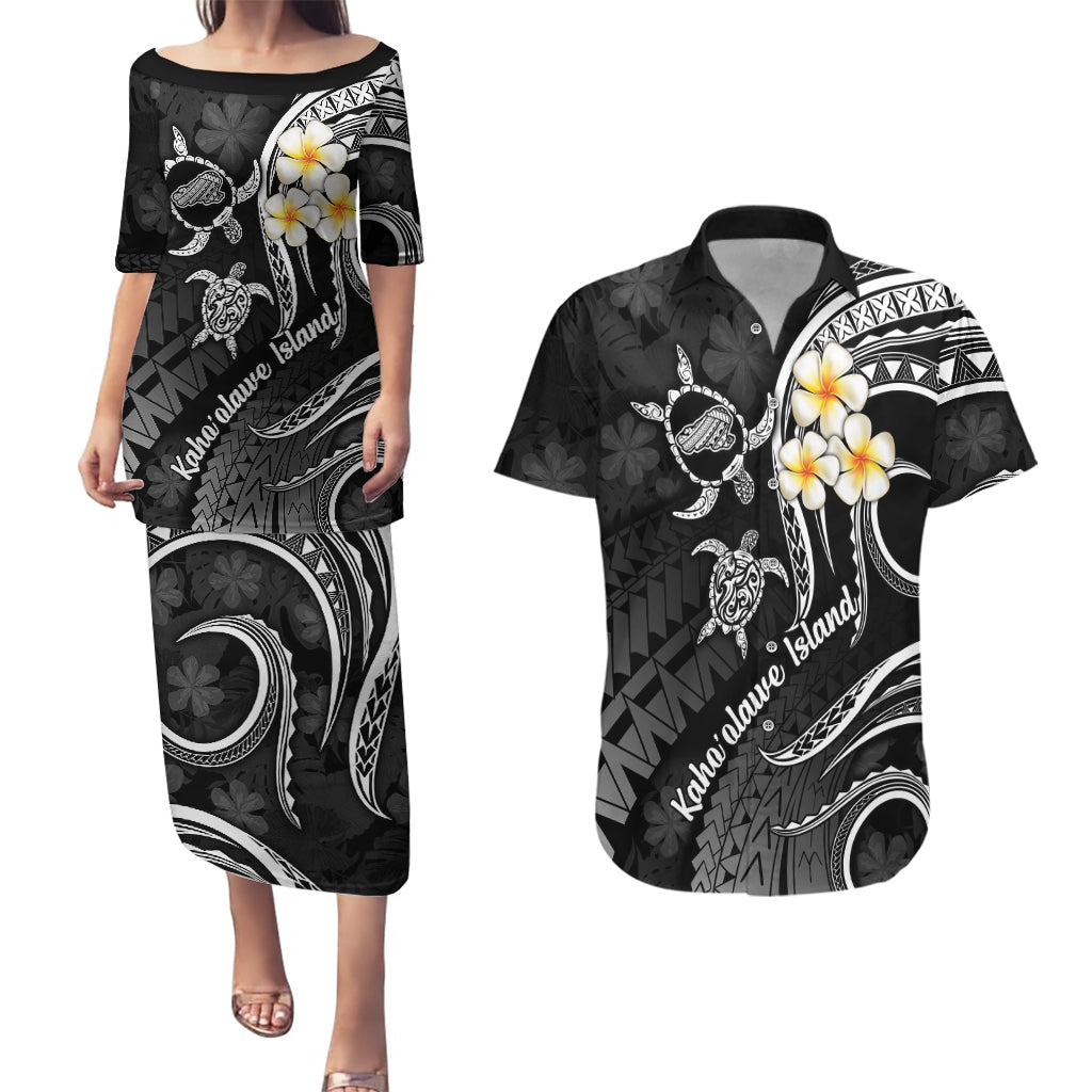 Polynesian Hawaii Couples Puletasi Dress and Hawaiian Shirt Kahoolawe Islands with Pacific Plumeria White Vibe LT9 White - Polynesian Pride