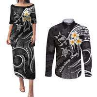 Polynesian Hawaii Couples Puletasi Dress and Long Sleeve Button Shirts Kahoolawe Islands with Pacific Plumeria White Vibe LT9 White - Polynesian Pride