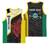 Personalised PNG Hela Province Basketball Jersey Bird of Paradise Tattoo Flag Motif - Polynesian Pride