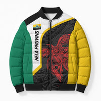 Personalised PNG Hela Province Bomber Puffer Jacket Bird of Paradise Tattoo Flag Motif - Polynesian Pride