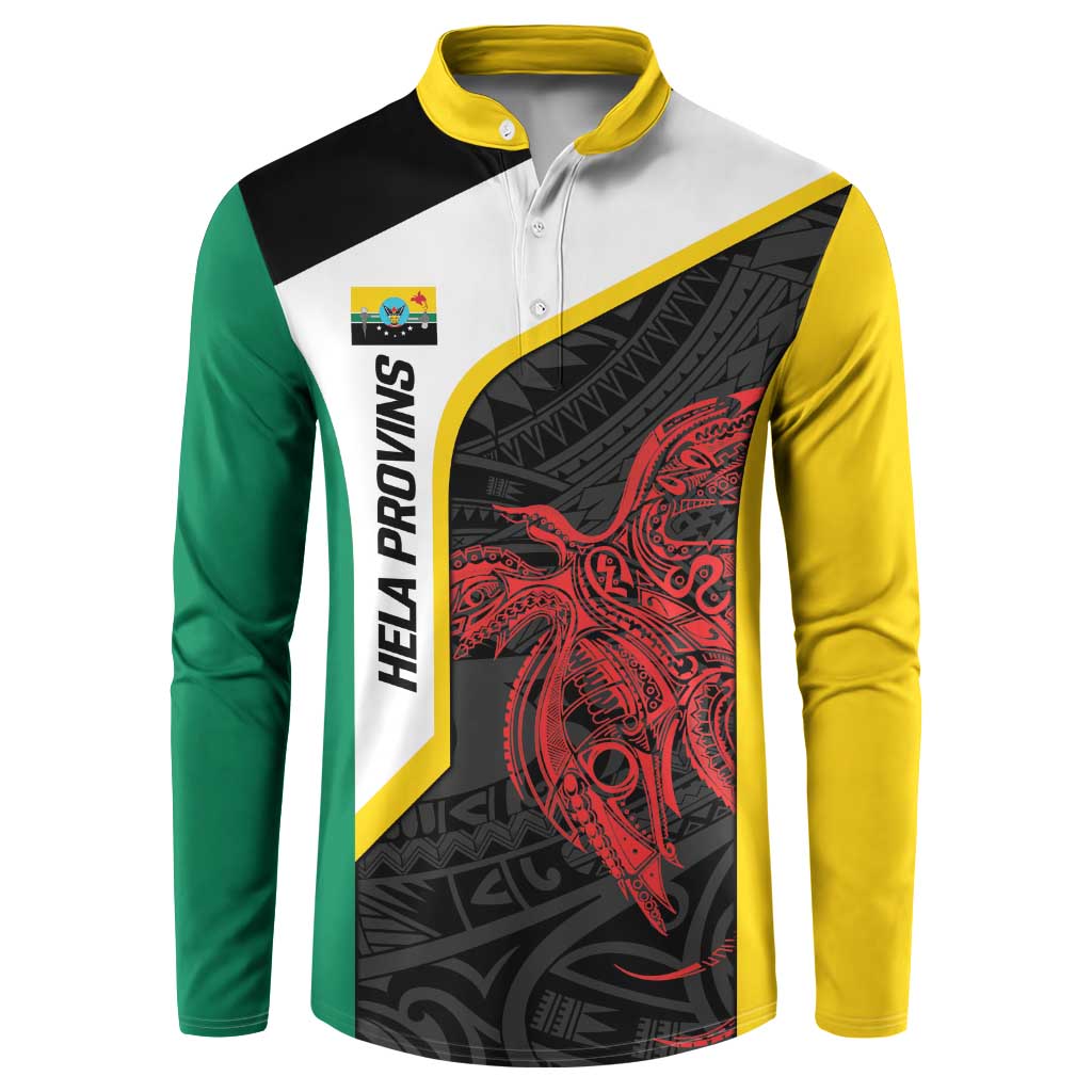 Personalised PNG Hela Province Button Sweatshirt Bird of Paradise Tattoo Flag Motif LT9 Yellow - Polynesian Pride