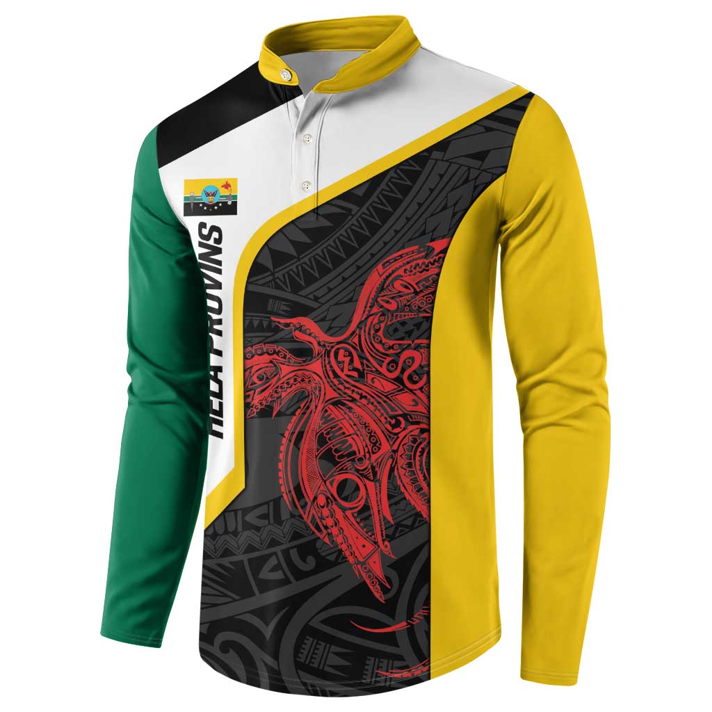 Personalised PNG Hela Province Button Sweatshirt Bird of Paradise Tattoo Flag Motif - Polynesian Pride