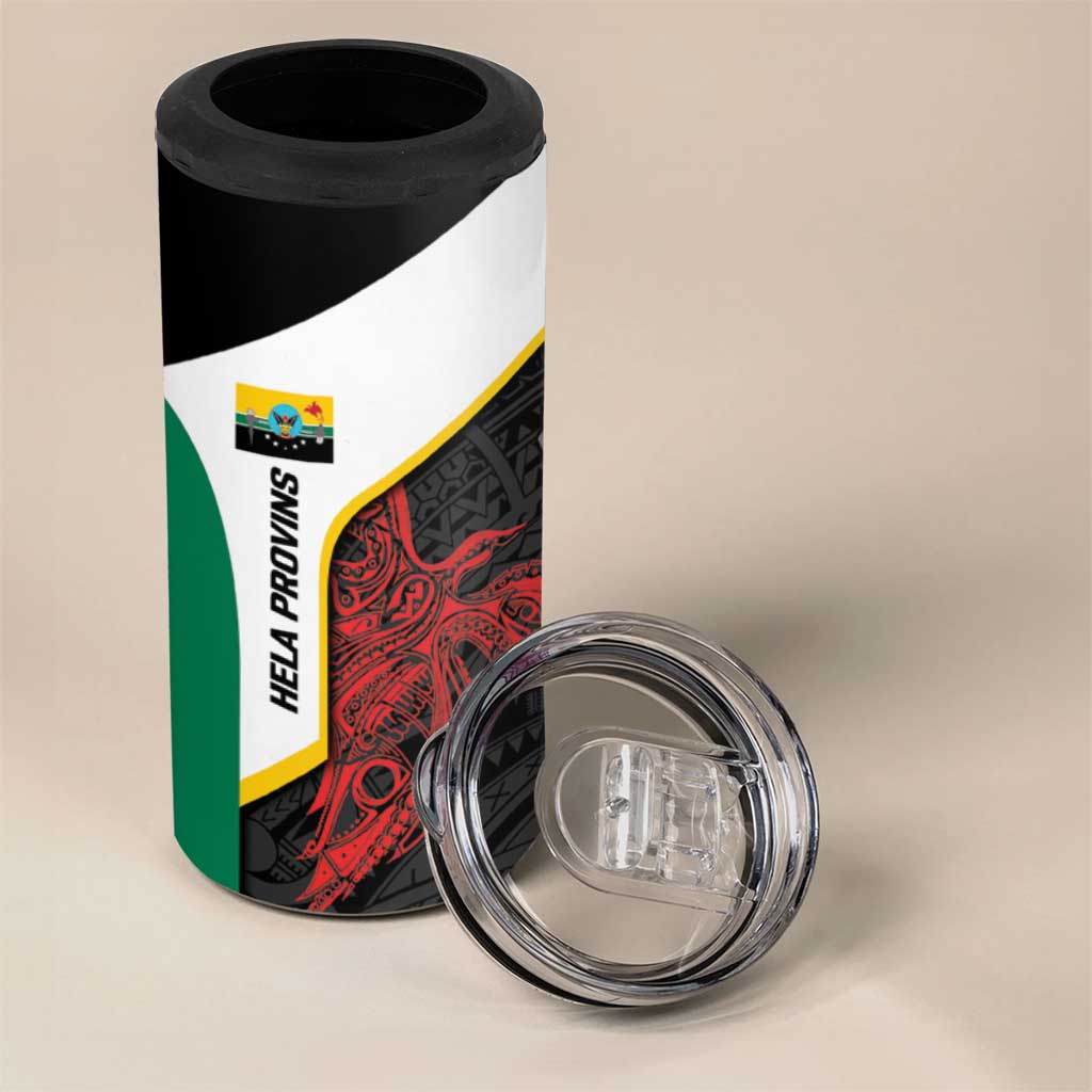 Personalised PNG Hela Province 4 in 1 Can Cooler Tumbler Bird of Paradise Tattoo Flag Motif - Polynesian Pride
