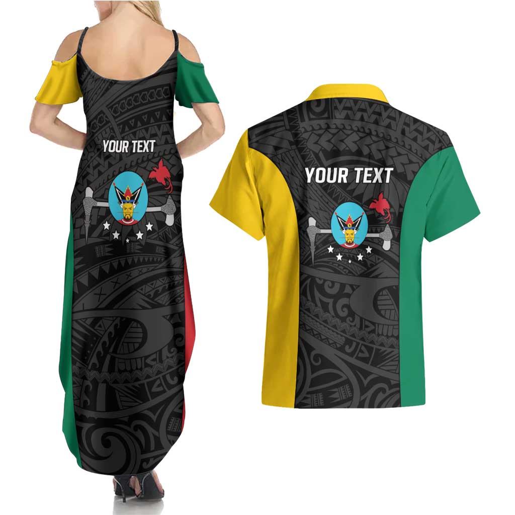 Personalised PNG Hela Province Couples Matching Summer Maxi Dress and Hawaiian Shirt Bird of Paradise Tattoo Flag Motif - Polynesian Pride