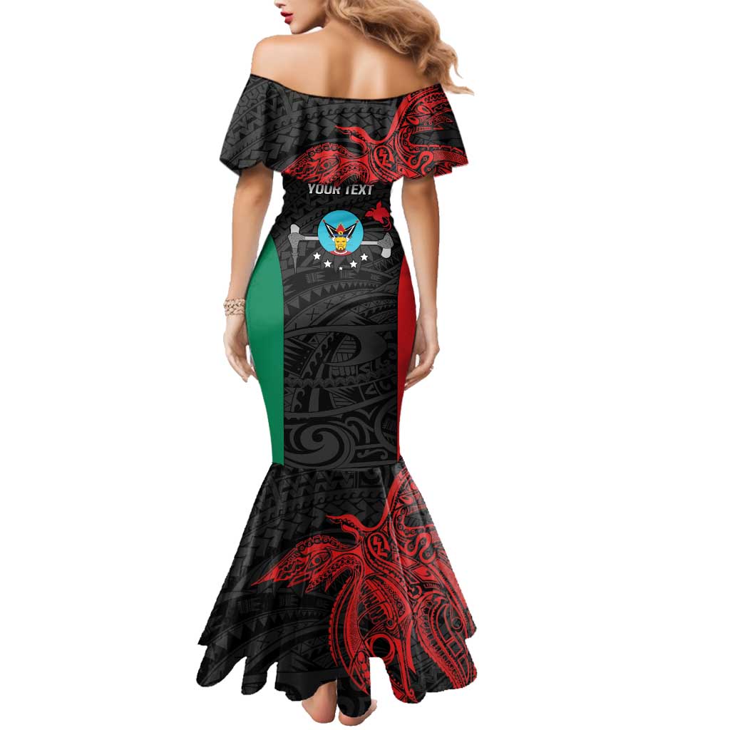 Personalised PNG Hela Province Family Matching Mermaid Dress and Hawaiian Shirt Bird of Paradise Tattoo Flag Motif - Polynesian Pride