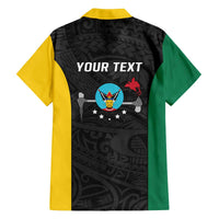 Personalised PNG Hela Province Family Matching Off The Shoulder Long Sleeve Dress and Hawaiian Shirt Bird of Paradise Tattoo Flag Motif - Polynesian Pride