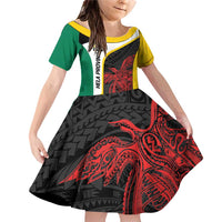 Personalised PNG Hela Province Family Matching Off Shoulder Short Dress and Hawaiian Shirt Bird of Paradise Tattoo Flag Motif - Polynesian Pride