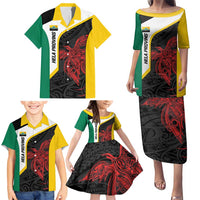 Personalised PNG Hela Province Family Matching Puletasi and Hawaiian Shirt Bird of Paradise Tattoo Flag Motif - Polynesian Pride