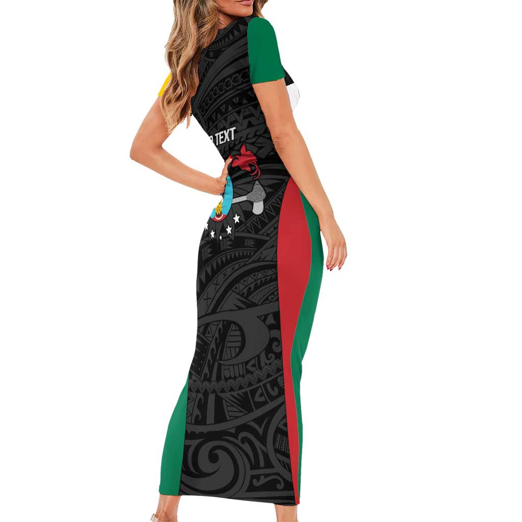 Personalised PNG Hela Province Family Matching Short Sleeve Bodycon Dress and Hawaiian Shirt Bird of Paradise Tattoo Flag Motif - Polynesian Pride