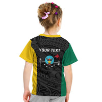 Personalised PNG Hela Province Kid T Shirt Bird of Paradise Tattoo Flag Motif - Polynesian Pride