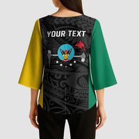 Personalised PNG Hela Province Kimono Sleeve Blouse Bird of Paradise Tattoo Flag Motif - Polynesian Pride
