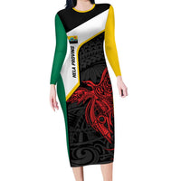 Personalised PNG Hela Province Long Sleeve Bodycon Dress Bird of Paradise Tattoo Flag Motif - Polynesian Pride