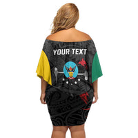 Personalised PNG Hela Province Off Shoulder Short Dress Bird of Paradise Tattoo Flag Motif - Polynesian Pride