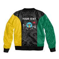 Personalised PNG Hela Province Sleeve Zip Bomber Jacket Bird of Paradise Tattoo Flag Motif - Polynesian Pride