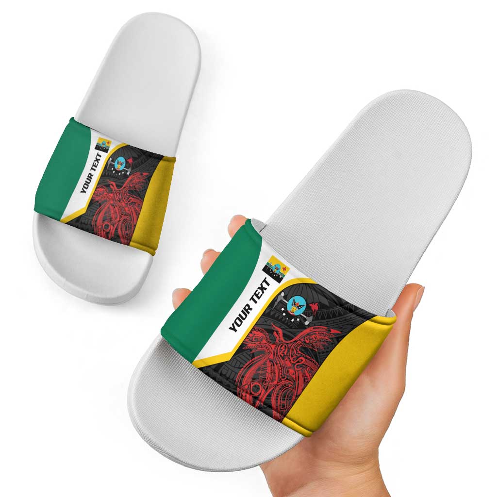 Personalised PNG Hela Province Slide Sandals Bird of Paradise Tattoo Flag Motif - Polynesian Pride