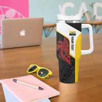 Personalised PNG Hela Province Tumbler With Handle Bird of Paradise Tattoo Flag Motif - Polynesian Pride