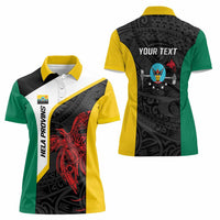 Personalised PNG Hela Province Women Polo Shirt Bird of Paradise Tattoo Flag Motif - Polynesian Pride
