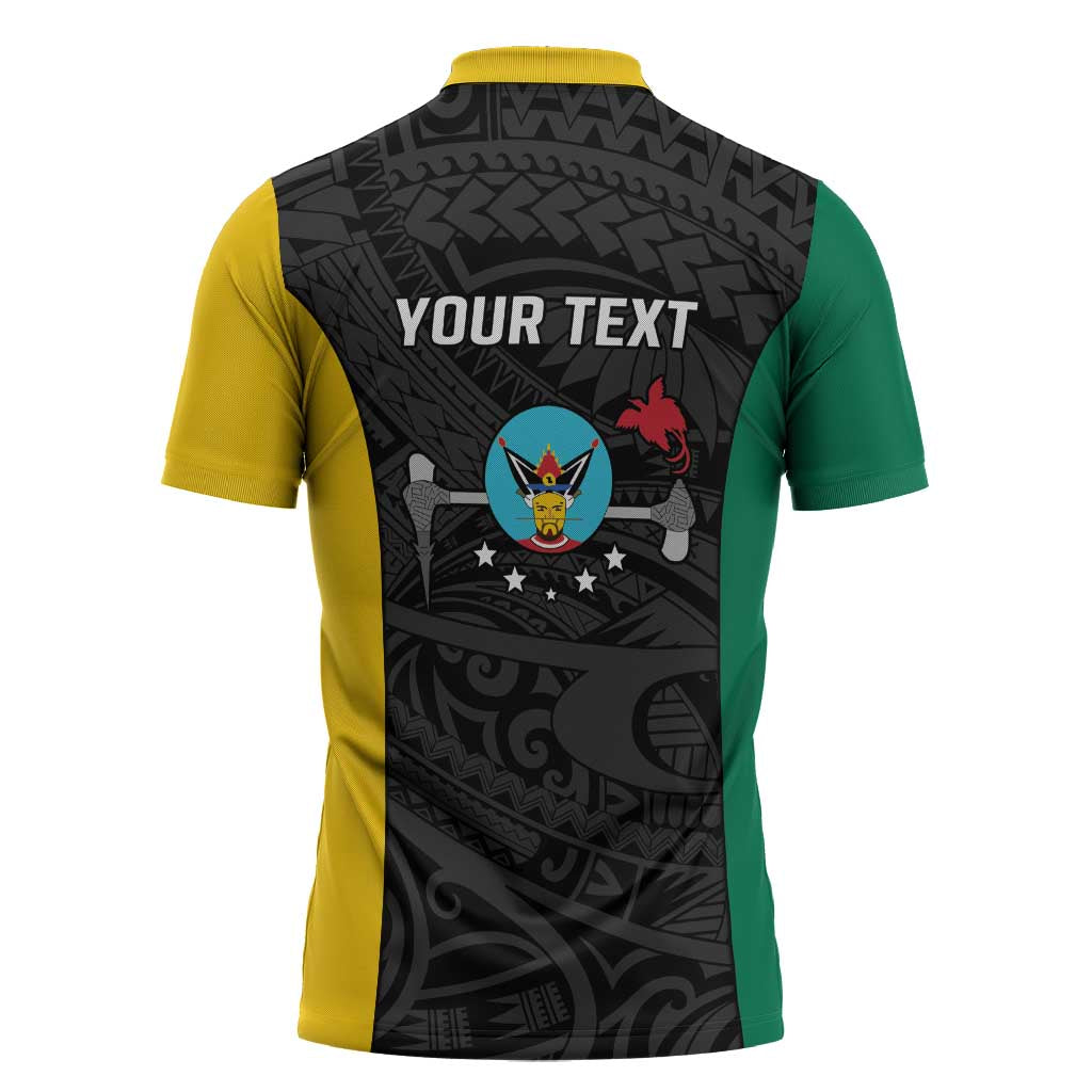 Personalised PNG Hela Province Zipper Polo Shirt Bird of Paradise Tattoo Flag Motif - Polynesian Pride