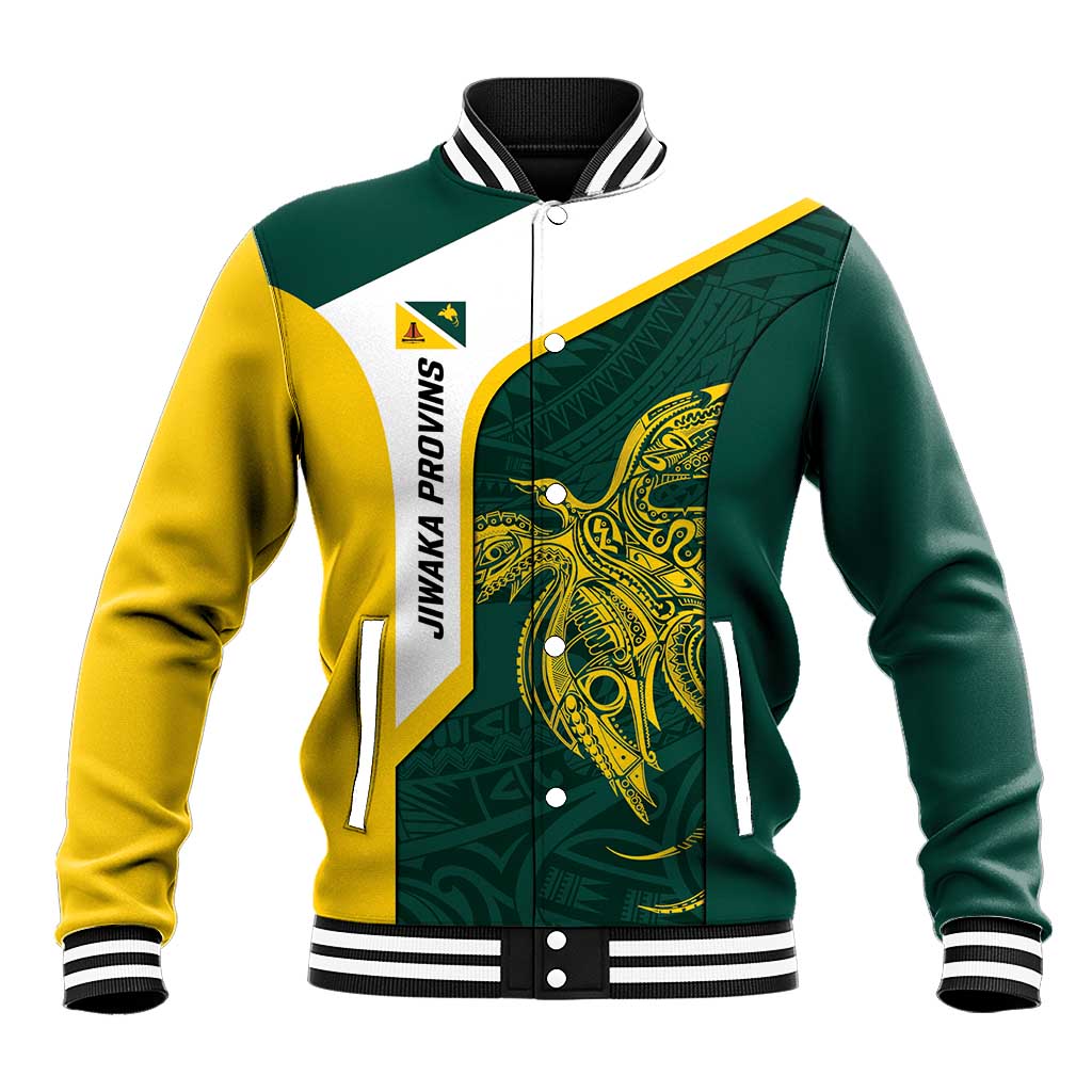 Personalised PNG Jiwaka Province Baseball Jacket Bird of Paradise Tattoo Flag Motif - Polynesian Pride