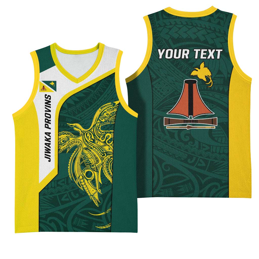 Personalised PNG Jiwaka Province Basketball Jersey Bird of Paradise Tattoo Flag Motif - Polynesian Pride