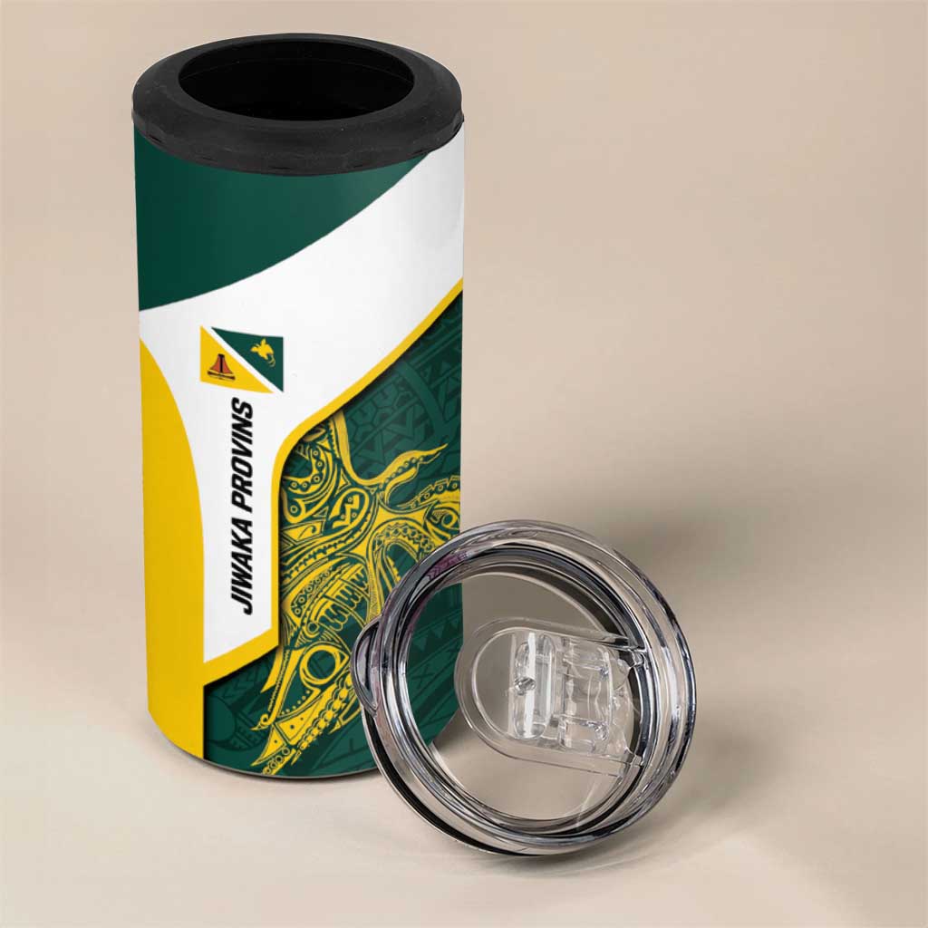 Personalised PNG Jiwaka Province 4 in 1 Can Cooler Tumbler Bird of Paradise Tattoo Flag Motif - Polynesian Pride
