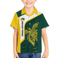 Personalised PNG Jiwaka Province Family Matching Long Sleeve Bodycon Dress and Hawaiian Shirt Bird of Paradise Tattoo Flag Motif - Polynesian Pride