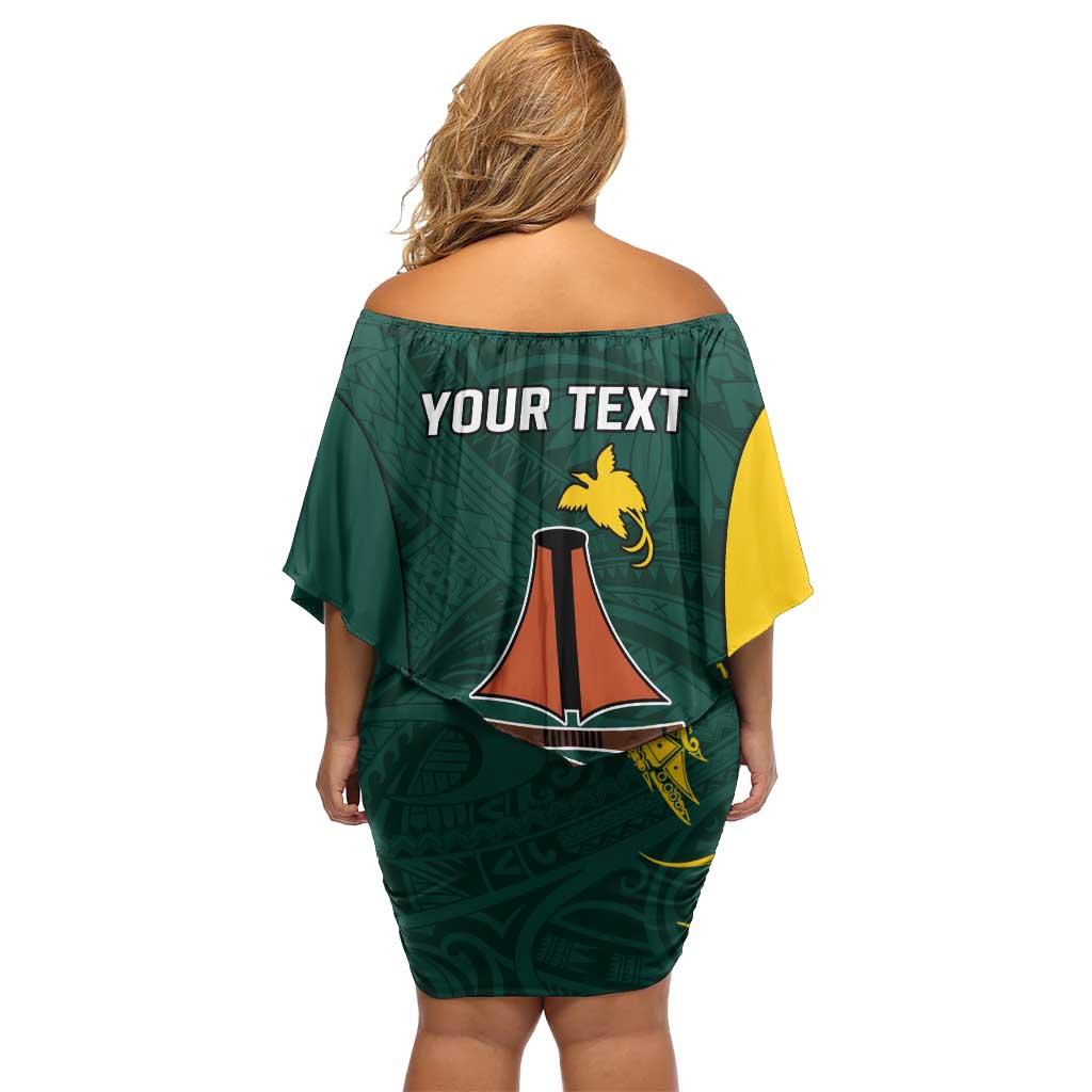 Personalised PNG Jiwaka Province Family Matching Off Shoulder Short Dress and Hawaiian Shirt Bird of Paradise Tattoo Flag Motif - Polynesian Pride