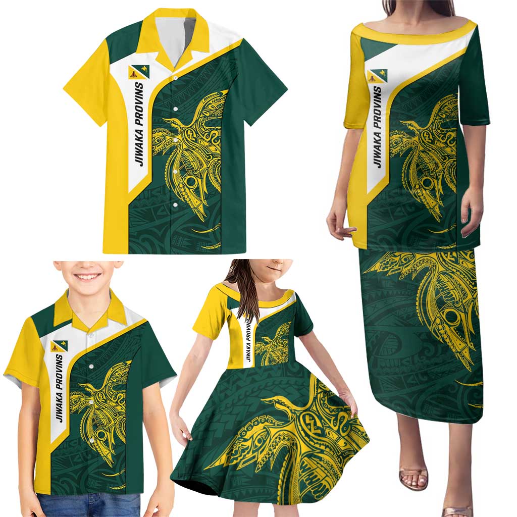 Personalised PNG Jiwaka Province Family Matching Puletasi and Hawaiian Shirt Bird of Paradise Tattoo Flag Motif - Polynesian Pride