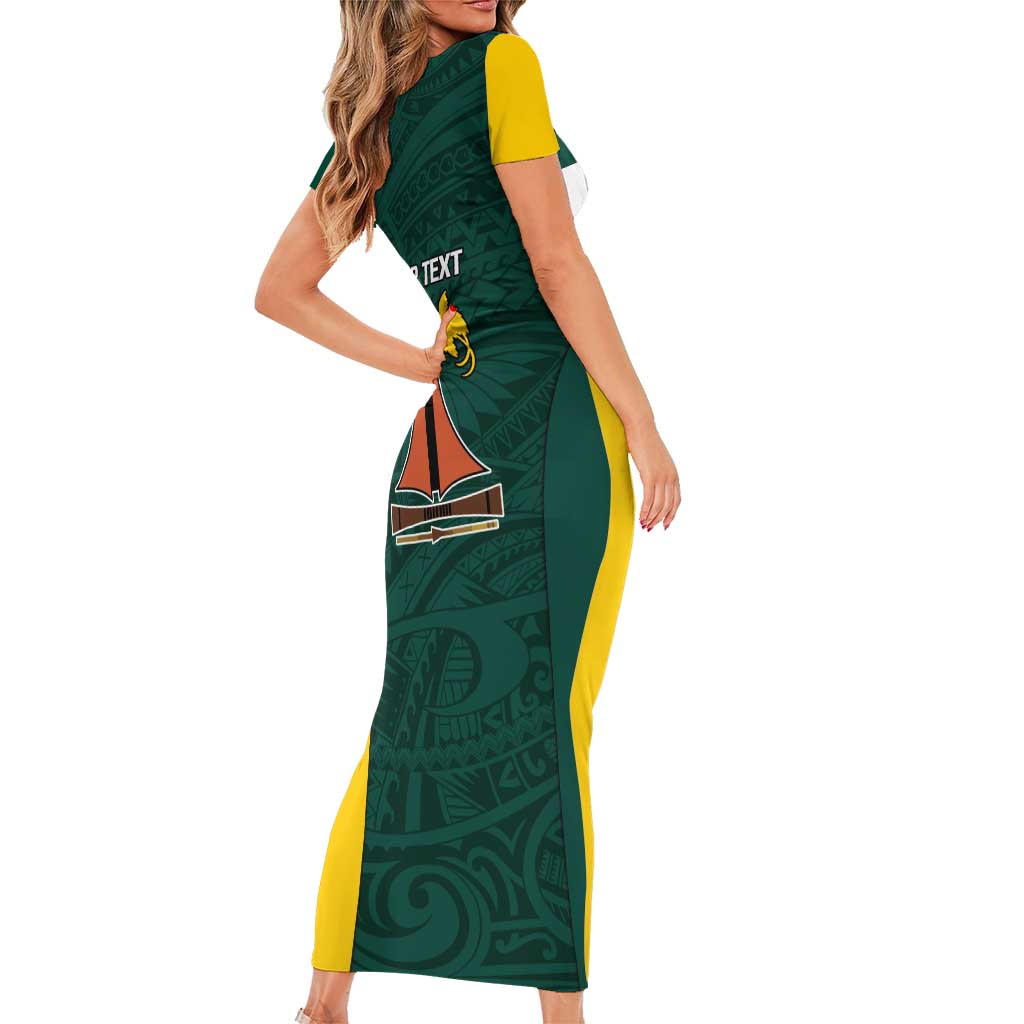 Personalised PNG Jiwaka Province Family Matching Short Sleeve Bodycon Dress and Hawaiian Shirt Bird of Paradise Tattoo Flag Motif - Polynesian Pride