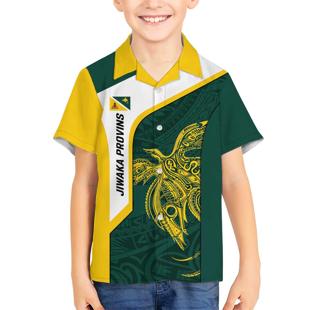 Personalised PNG Jiwaka Province Kid Hawaiian Shirt Bird of Paradise Tattoo Flag Motif - Polynesian Pride