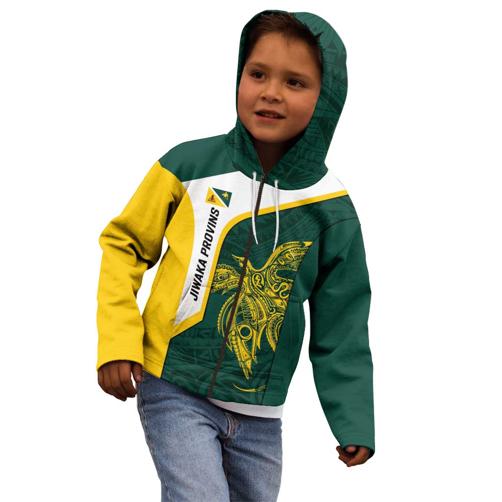 Personalised PNG Jiwaka Province Kid Hoodie Bird of Paradise Tattoo Flag Motif - Polynesian Pride