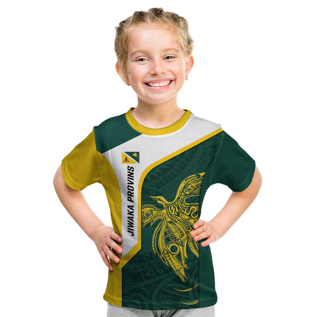 Personalised PNG Jiwaka Province Kid T Shirt Bird of Paradise Tattoo Flag Motif - Polynesian Pride