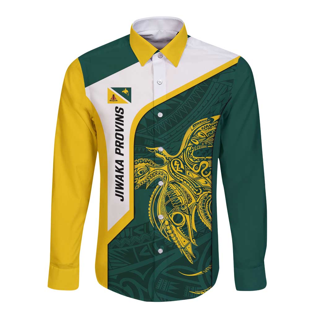 Personalised PNG Jiwaka Province Long Sleeve Button Shirt Bird of Paradise Tattoo Flag Motif - Polynesian Pride
