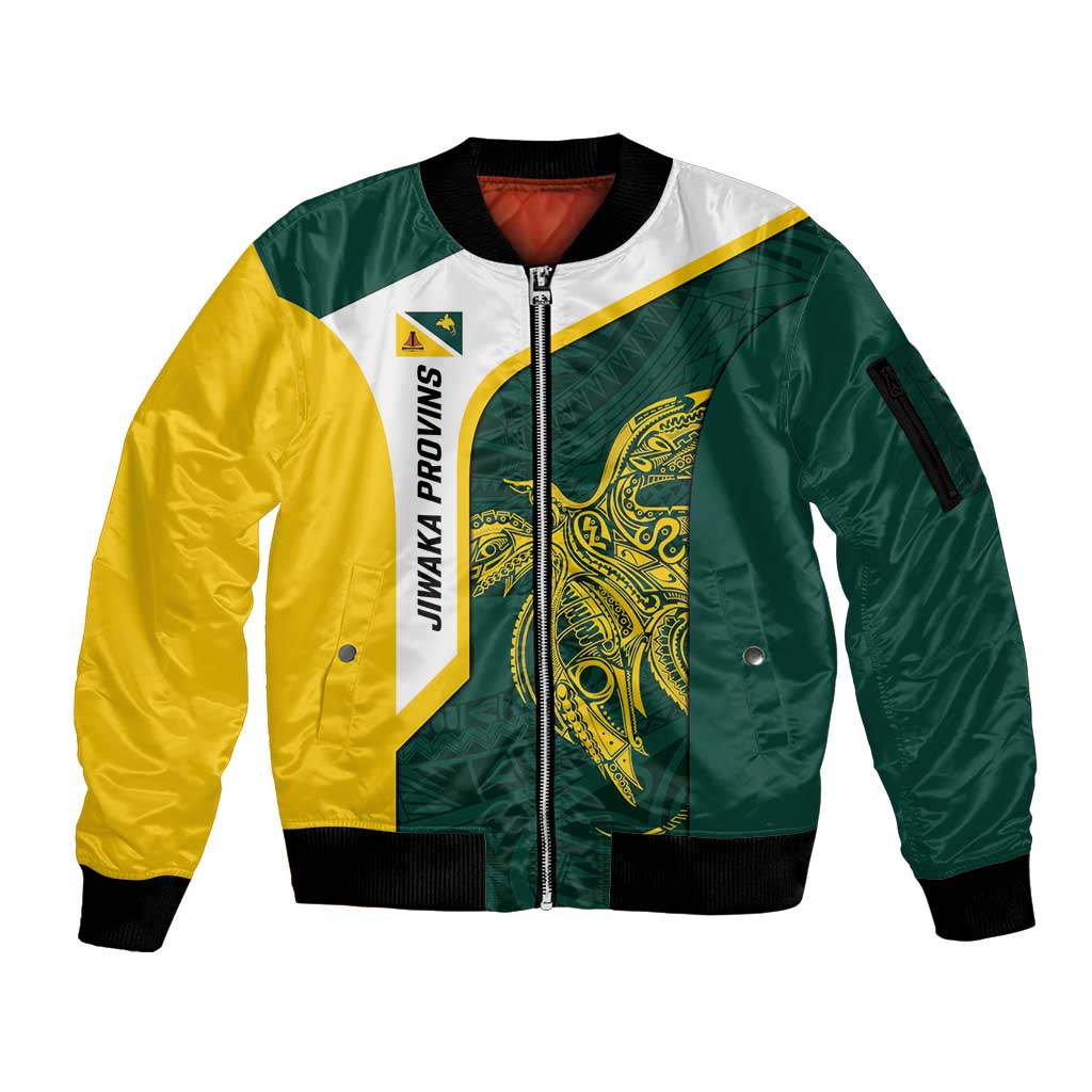 Personalised PNG Jiwaka Province Sleeve Zip Bomber Jacket Bird of Paradise Tattoo Flag Motif - Polynesian Pride