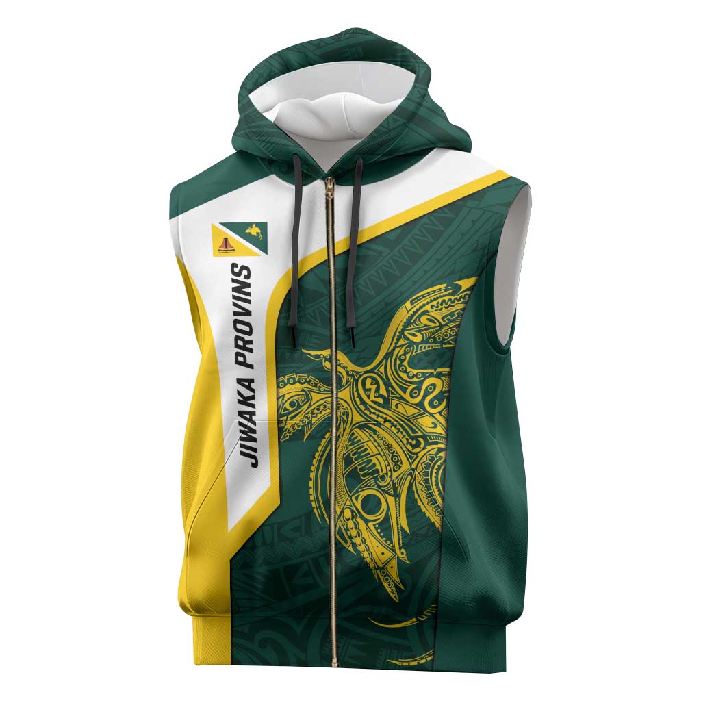 Personalised PNG Jiwaka Province Sleeveless Zip Hoodie Bird of Paradise Tattoo Flag Motif - Polynesian Pride