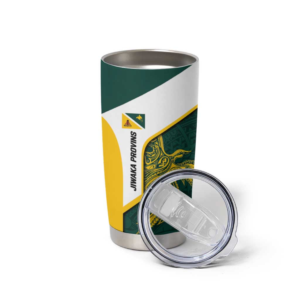 Personalised PNG Jiwaka Province Tumbler Cup Bird of Paradise Tattoo Flag Motif - Polynesian Pride