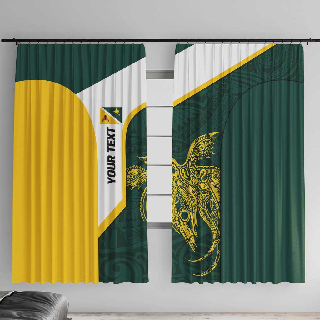 Personalised PNG Jiwaka Province Window Curtain Bird of Paradise Tattoo Flag Motif LT9 With Hooks Green - Polynesian Pride