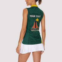 Personalised PNG Jiwaka Province Women Sleeveless Polo Shirt Bird of Paradise Tattoo Flag Motif - Polynesian Pride