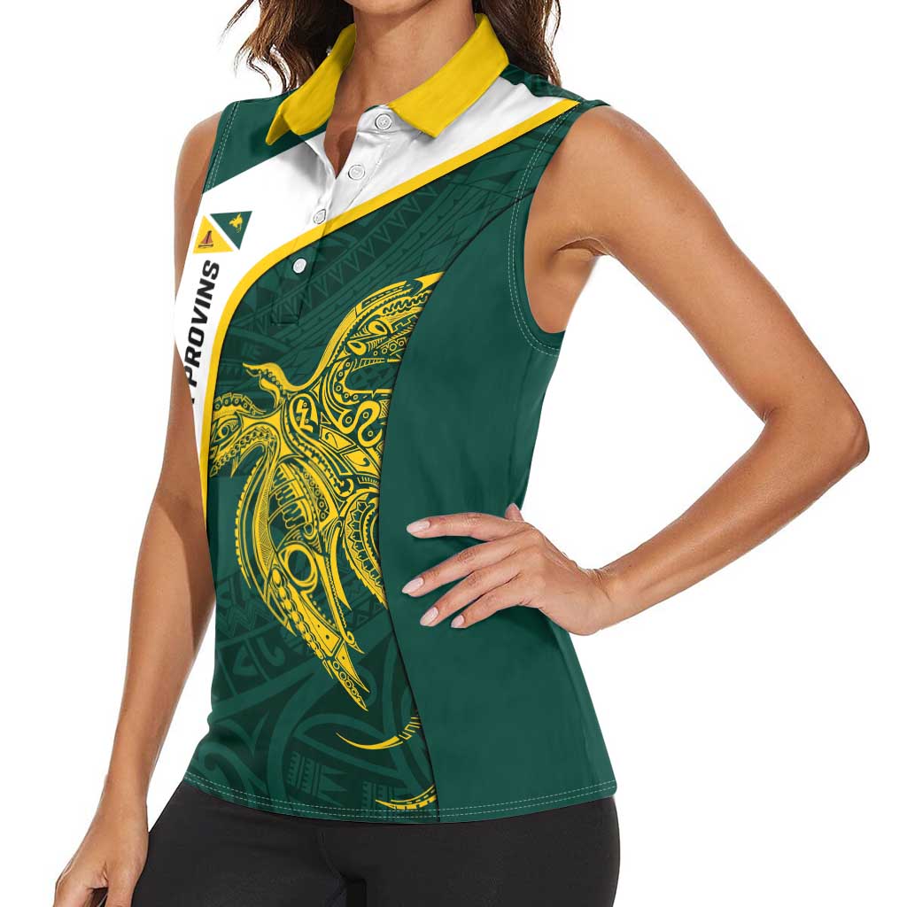 Personalised PNG Jiwaka Province Women Sleeveless Polo Shirt Bird of Paradise Tattoo Flag Motif - Polynesian Pride