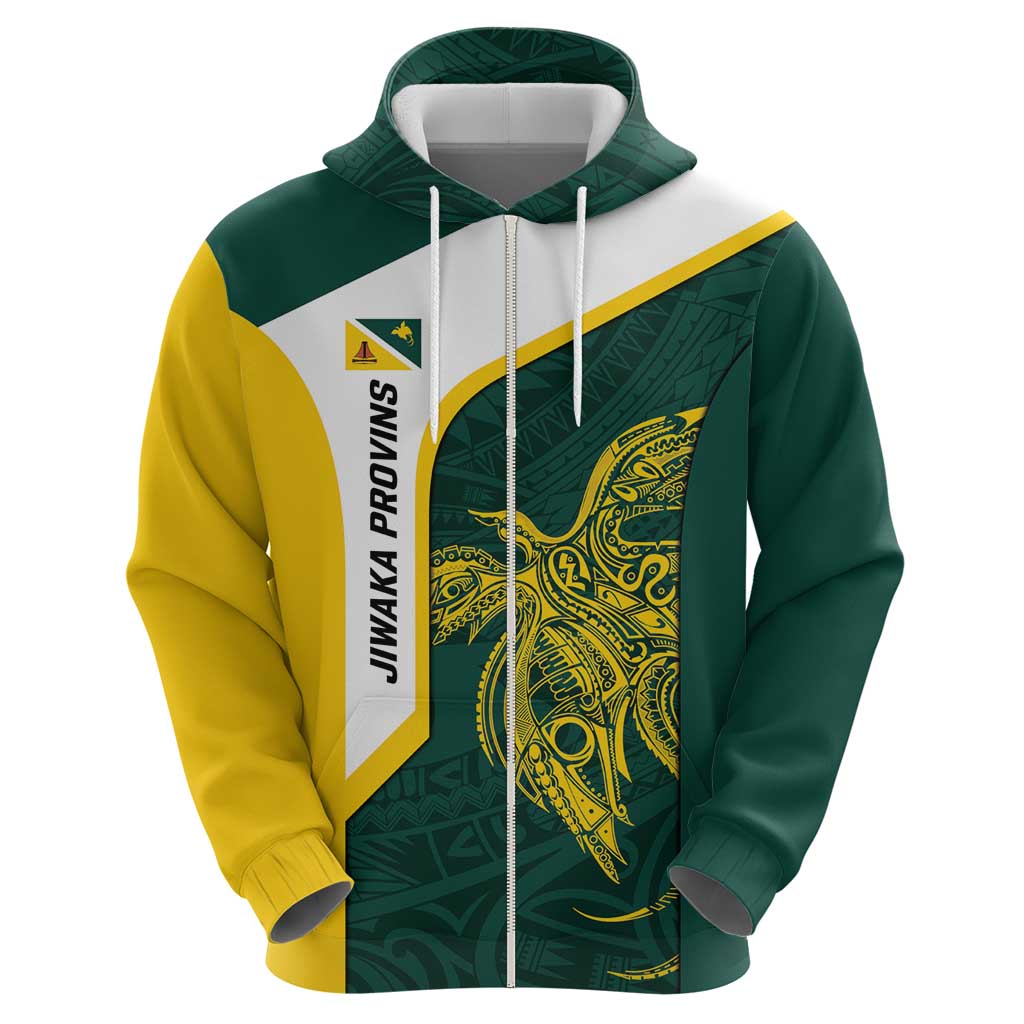 Personalised PNG Jiwaka Province Zip Hoodie Bird of Paradise Tattoo Flag Motif - Polynesian Pride