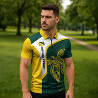 Personalised PNG Jiwaka Province Zipper Polo Shirt Bird of Paradise Tattoo Flag Motif - Polynesian Pride