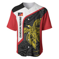 Personalised PNG Sandaun Province Baseball Jersey Bird of Paradise Tattoo Flag Motif - Polynesian Pride