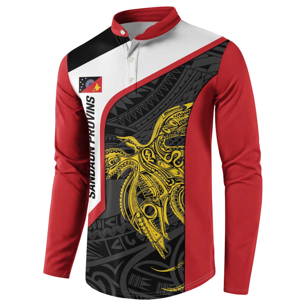 Personalised PNG Sandaun Province Button Sweatshirt Bird of Paradise Tattoo Flag Motif - Polynesian Pride