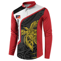 Personalised PNG Sandaun Province Button Sweatshirt Bird of Paradise Tattoo Flag Motif - Polynesian Pride